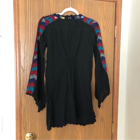 Free People Black‎ Embroidered Tunic Mini Dress - Picture 2 of 7